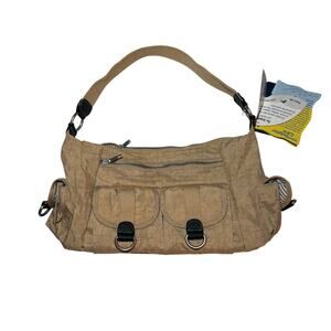 Travelon Nylon Shoulder Bag Tan Multi-Pocket Utility Travel Organizer NWT New